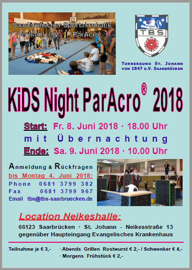 ParAcro Kids Night 2018 Nikeshall SB 8./9. Juni 2018